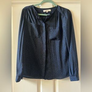 Loft - Button up blouse. Blue cheetah print